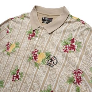 LinksTech Floral Polo Shirt Mens XL Tan King Kamehameha Golf Club Maui Hawaii